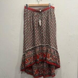 Hayden Los Angeles red blue Midi Skirt Size large Bohemian festival NWT